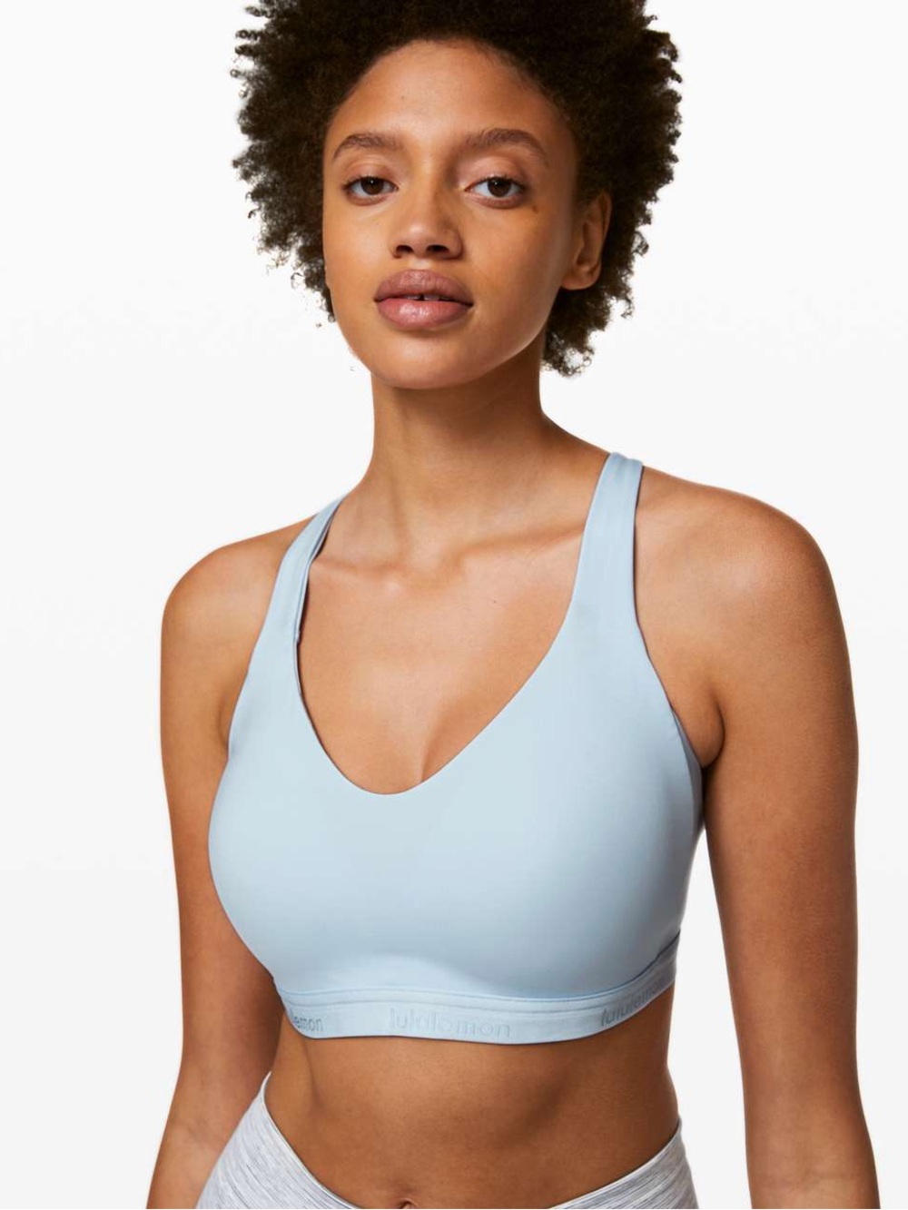 Lululemon Up For It Cross Straps Yoga
Breezy Light Blue Sports Bra EUC Size 32C